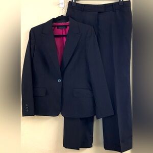 Ann Klein Wool Stripped Pantsuit Size 10 Blue Work Career Wear Office Business